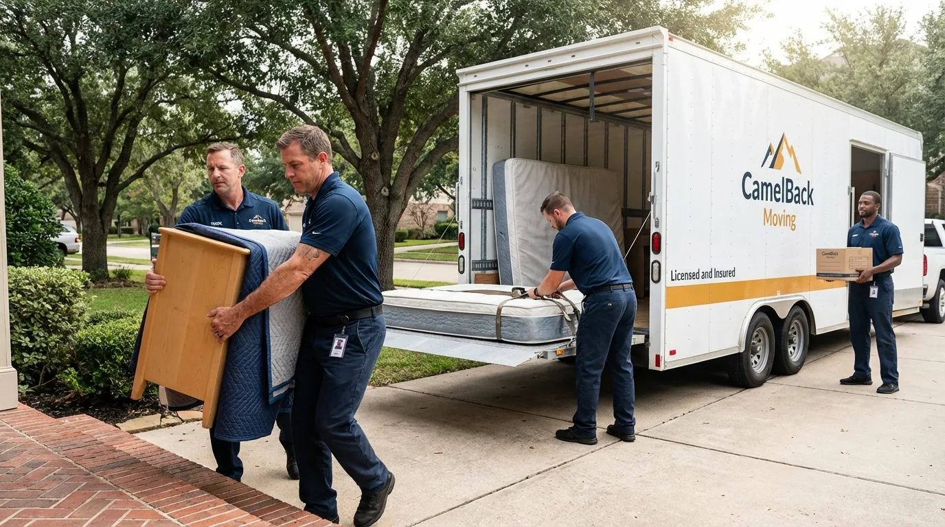 Crew loading residential truck for cross-state move from Bluefield, WV