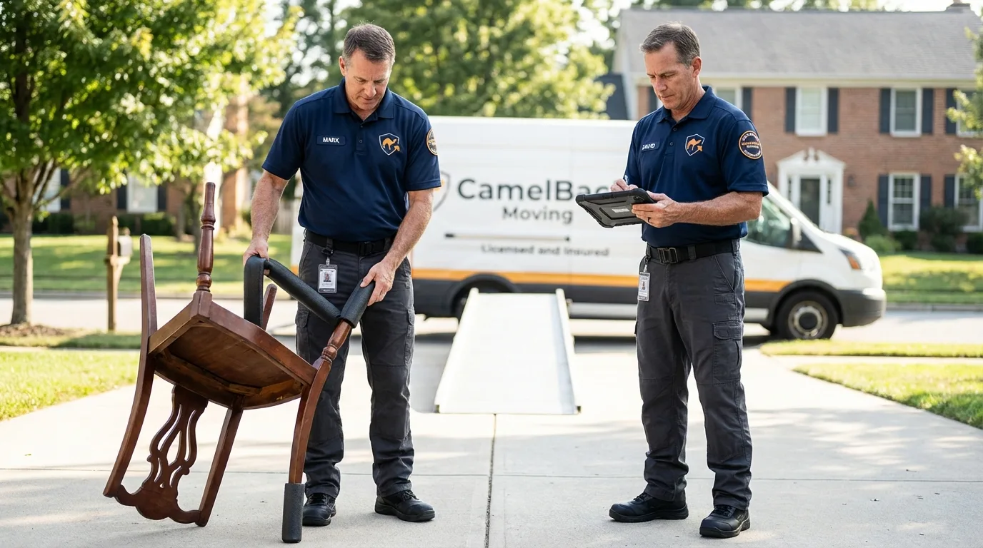 Movers inspecting furniture for damage prevention before loading in Bluefield, WV